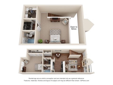 a stylized floor plan of an apartment